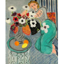 Henri Matisse â€žFrau in violettem Kleid und Ranunkelnâ€œ, 1937.